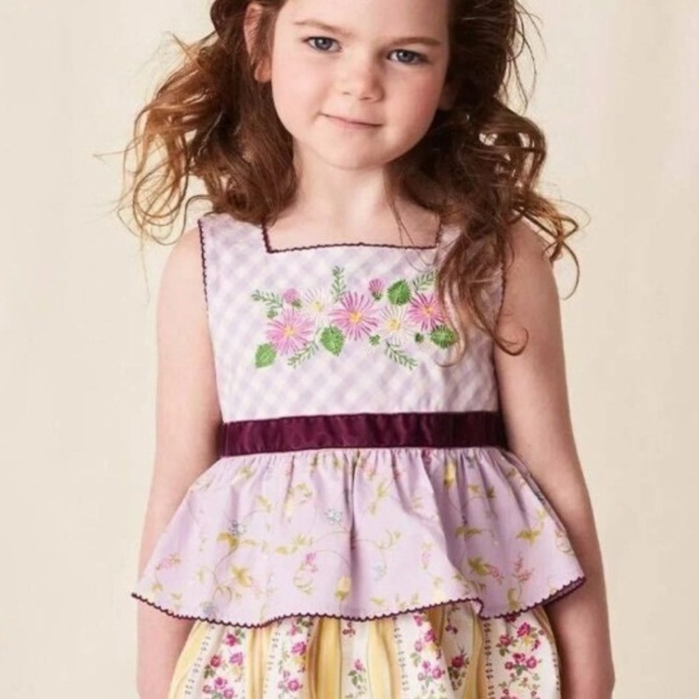 Matilda Jane Girls 8 Enchanted Garden Prudence Gingham Tunic Top Floral Tiered